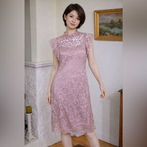 En Focus Pink Lace Sheath Dress